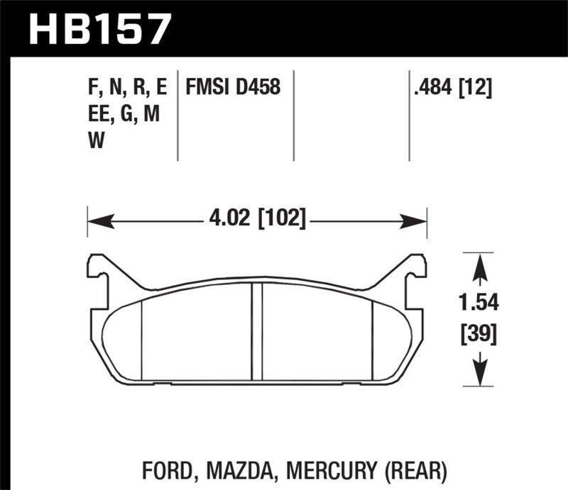 Hawk Performance hb157d484 | Hawk 91-96 Ford Escort 1.8L GT Rear ER-1 Brake Pads; 1991-1996