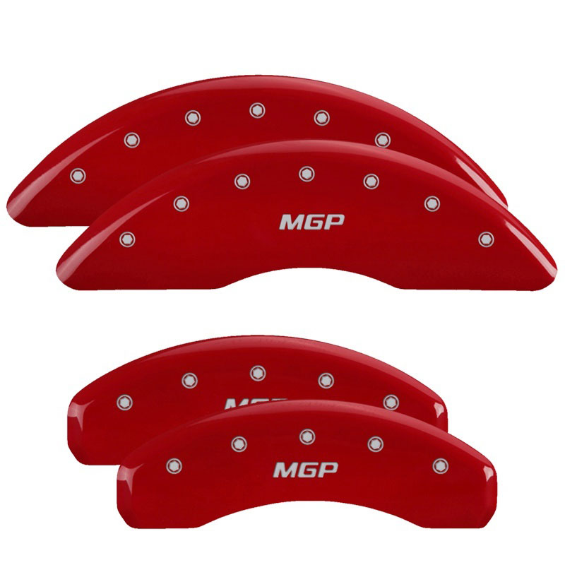 MGP 17222SMGPRD | MGP 4 Caliper Covers Engraved Front & Rear MGP Red Finish Silver Char 2018 Nissan Titan XD; 2018-2018