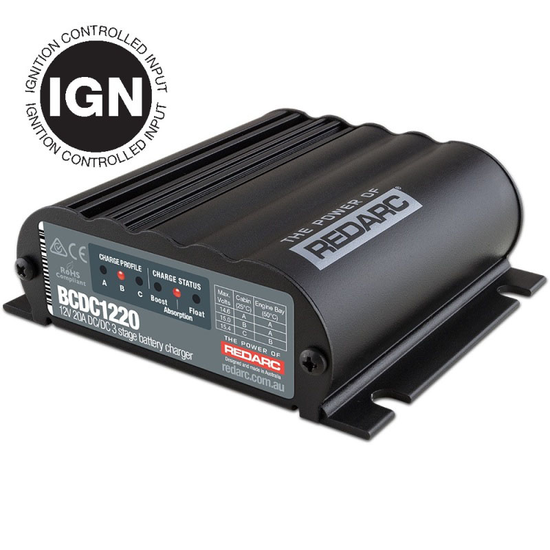 Redarc bcdc1220ign | REDARC DC/DC 3-Stage In-Vehicle Battery Charger (Ignition Control) - 12V 20A; 2012-2012