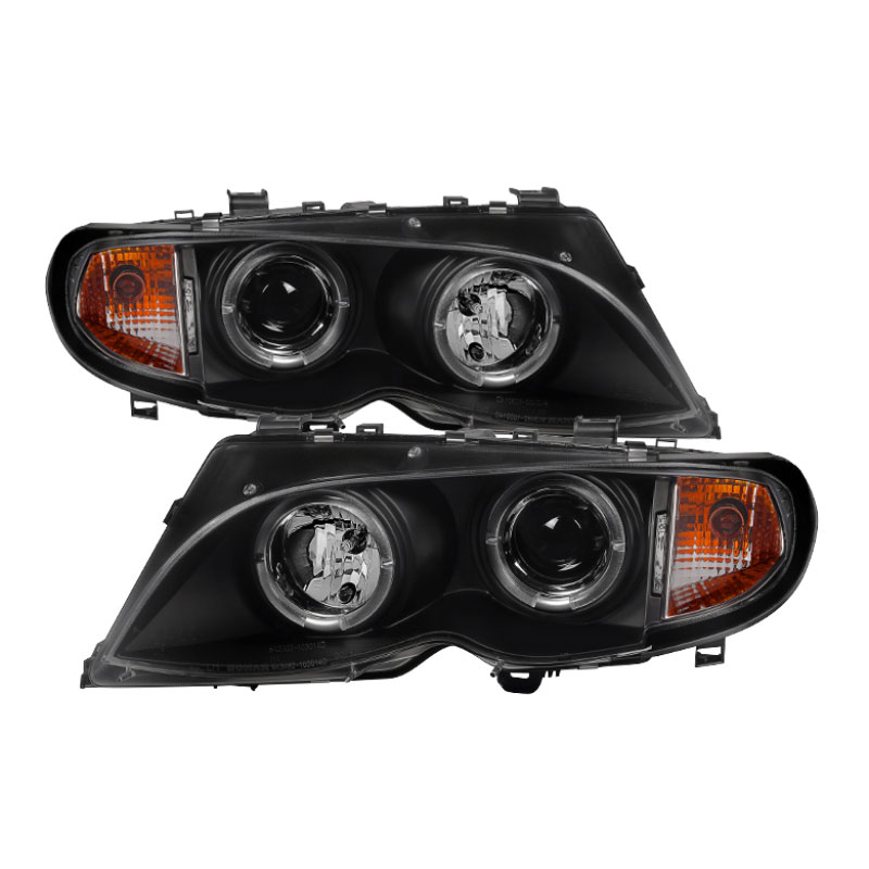 SPYDER 5042415 | Spyder BMW E46 3-Series 4DR 1PC Halo Projector Headlights - Black - (PRO-YD-BMWE4602-4D-AM-BK); 2002-2005