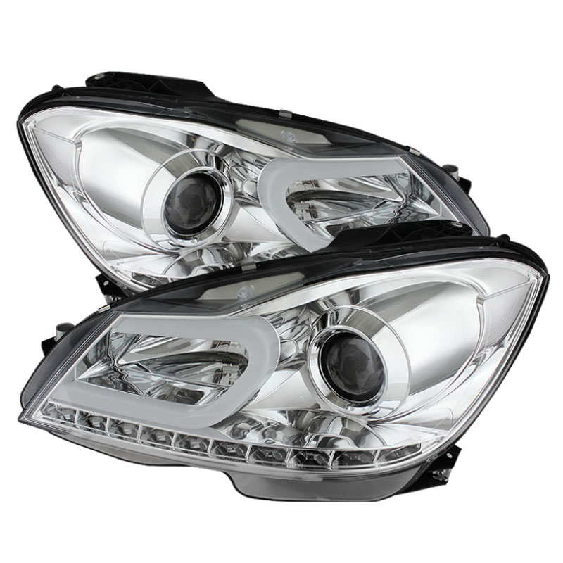 SPYDER 5074256 | Spyder Mercedes Benz W204 C-Class Projector Headlights - Halogen Model Only ( Not Compatible With Xenon/HID Model ) - DRL - Chrome - High H1 (Included) - Low H7 (Included); 2012-2013