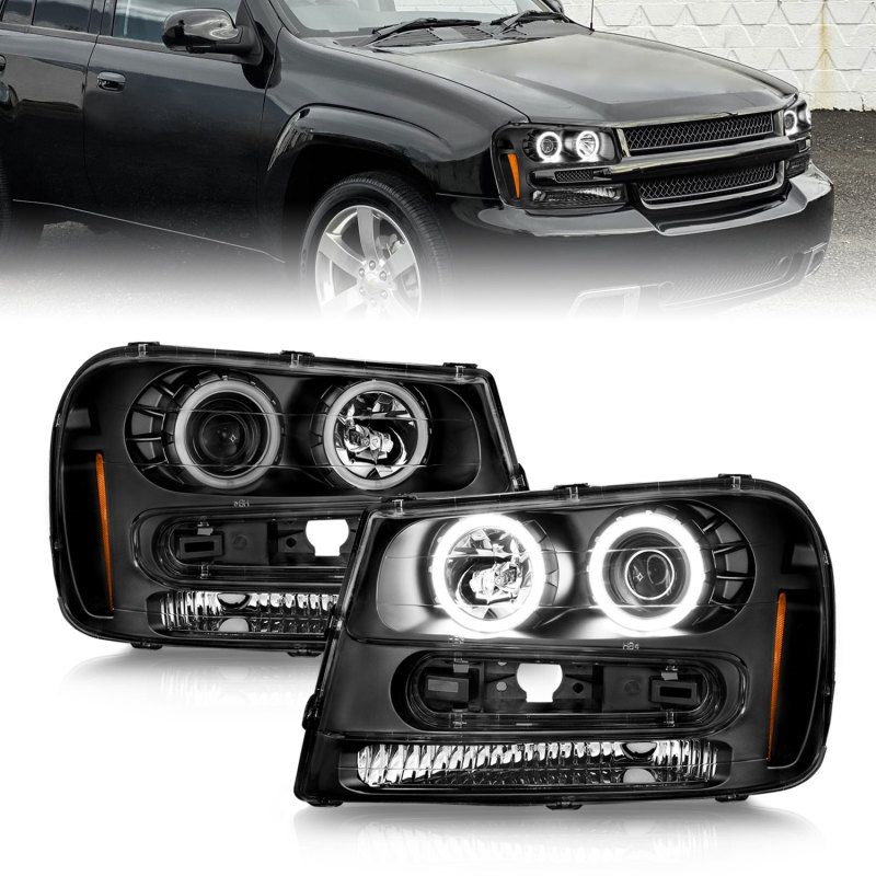 ANZO 111572 | 02-09 Chevrolet Trailblazer (Will Not Fit 06-09 LT) Projector Headlights w/Halo Black Housing; 2002-2009