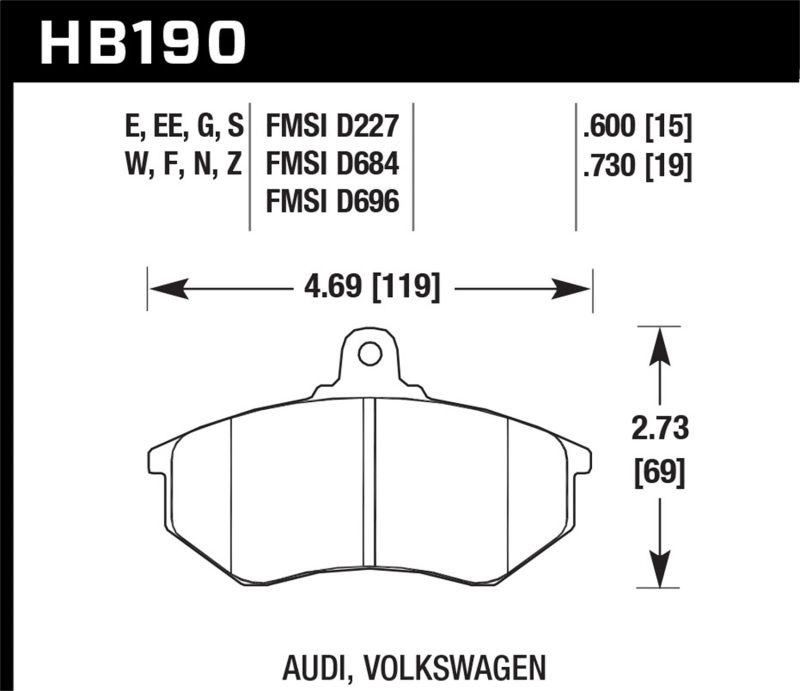 Hawk Performance hb190d600 | Hawk 1985 Audi 4000 1.8L S 256mm Rotors Front ER-1 Brake Pads; 1985-1985