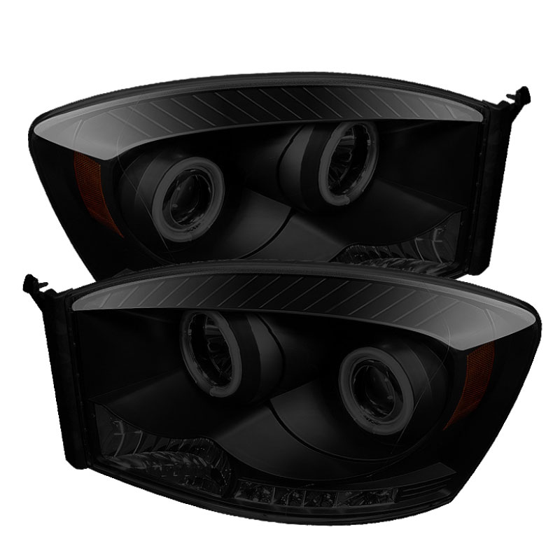 SPYDER 5078803 | Spyder Dodge Ram 1500 / Ram 1500 2500/3500 Projector Headlights - CCFL Halo - LED Black Smoke - (PRO-YD-DR06-CCFL-BSM); 2006-2009