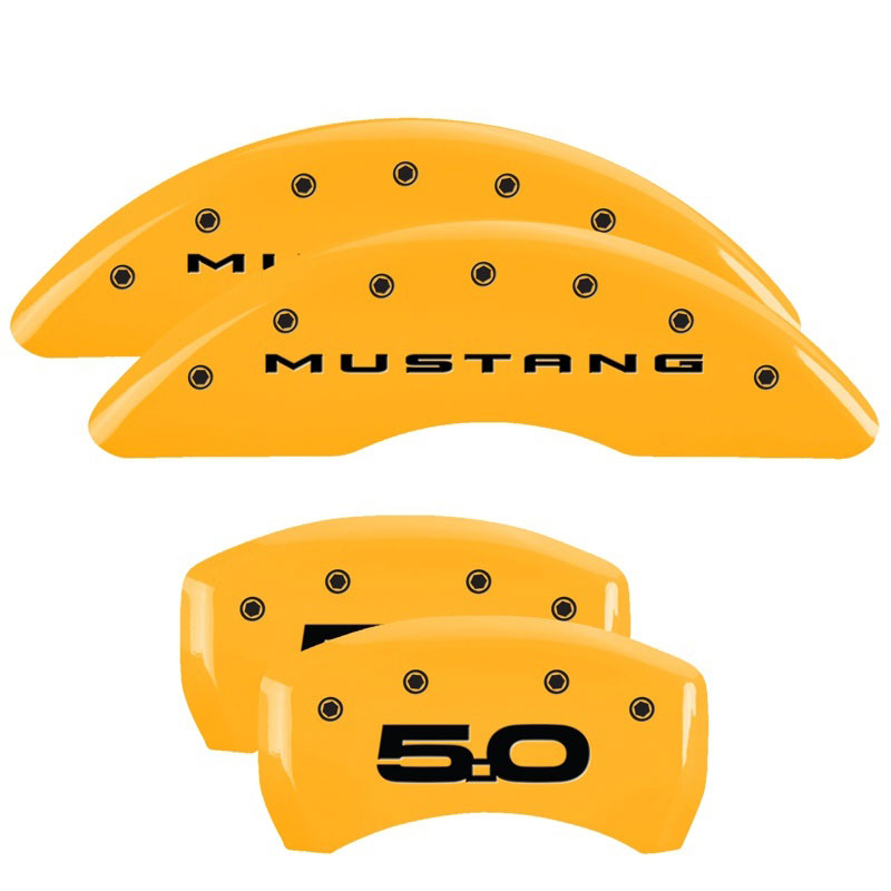 MGP 10200SM52YL | 4 Caliper Covers Engraved Front 2015/Mustang Engraved Rear 2015/50 Yellow finish black ch; 2015-2022