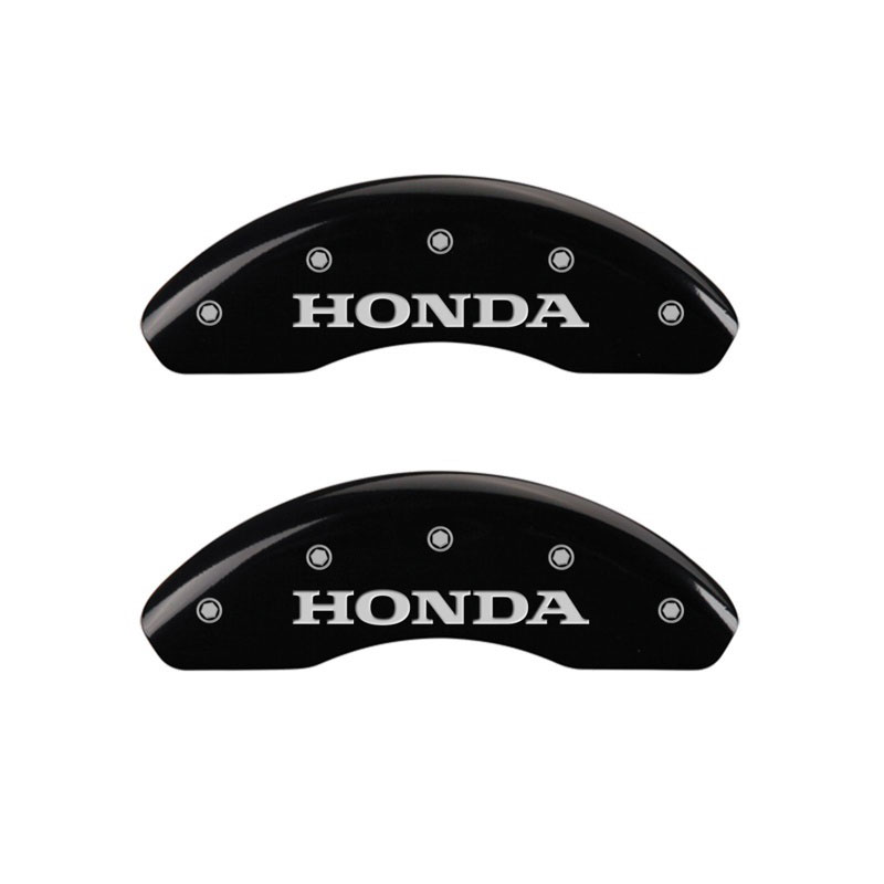 MGP 20208FHONBK | Front set 2 Caliper Covers Engraved Front Honda Black finish silver ch; 2009-2019