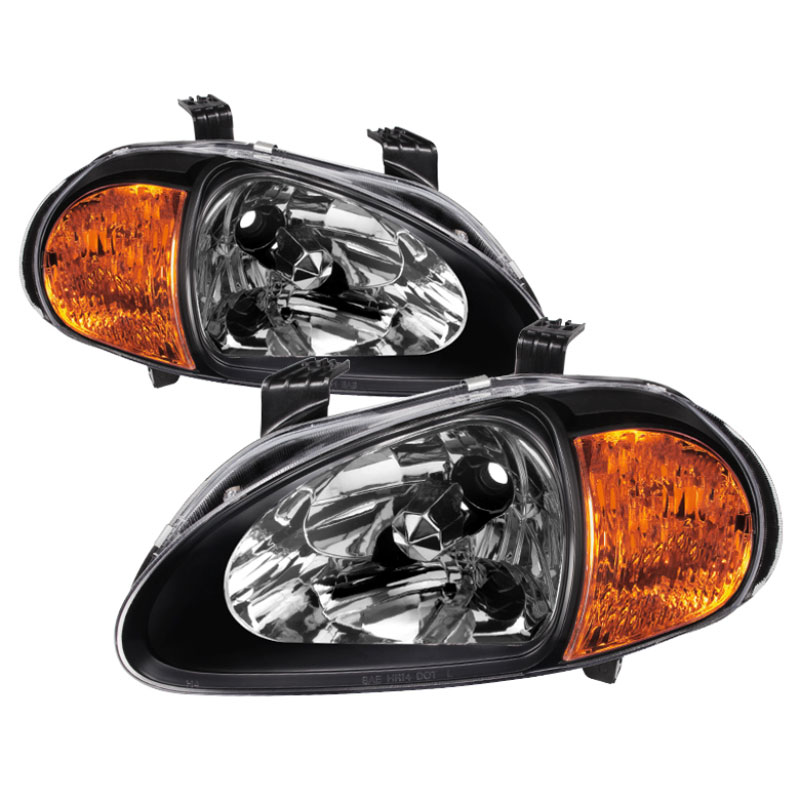 SPYDER 5013408 | xTune Honda Del Sol 1PC Amber Crystal Headlights - Black; 1993-1997