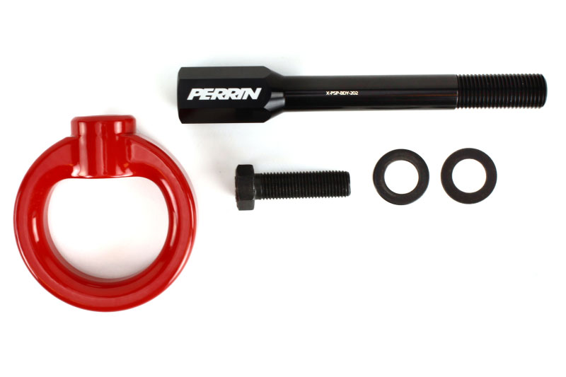 Perrin Performance psp-bdy-230rd | Perrin 02-07 Subaru WRX/STI Tow Hook Kit (Front) - Red; 2002-2007