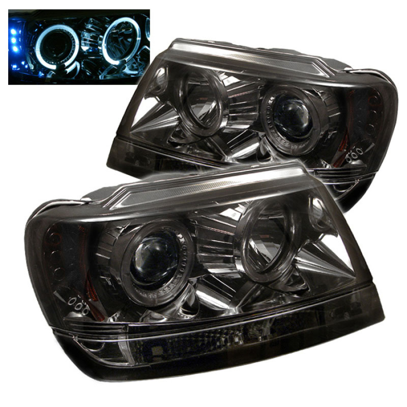 SPYDER 5011169 | Spyder Jeep Grand Cherokee ( Non Laredo Limited Sport Version ) Halo LED ( Replaceable LEDs ) Projector Headlights - Smoke - (PRO-YD-JGC99-HL-SMC); 1999-2004