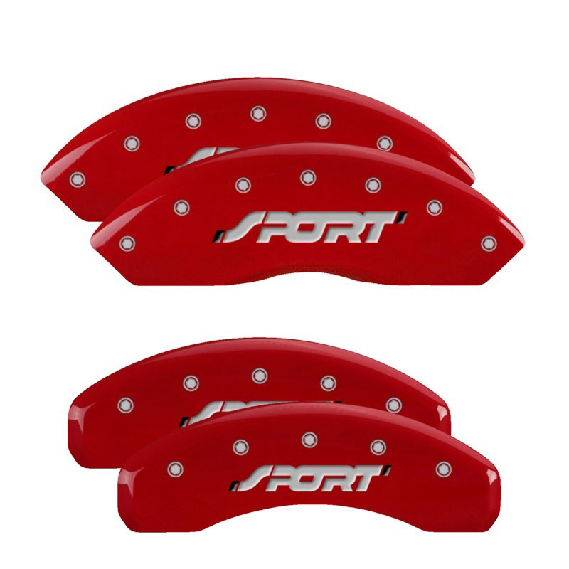 MGP 10119SSPORD | 4 Caliper Covers Engraved Front & Rear SPORT Red finish silver ch; 2011-2014