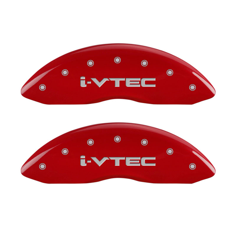 MGP 39020SIVTRD | 4 Caliper Covers Engraved Front & Rear I-Vtec Red Finish Silver Char 2017 Acura ILX; 2017-2020