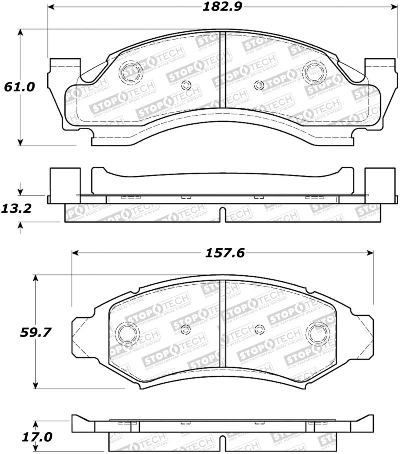 Stoptech 308.03750 | StopTech Street Brake Pads Ford E-150 Econoline Club Wagon, Front; 1986-1993