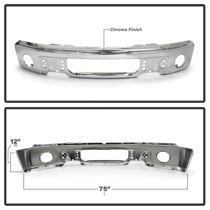 SPYDER 9948480 | Spyder Ford F150 09-14 w/Fog Light Hole w/o Harley Model Front Bumper - Chrome (OEM 9L3Z17757B); 2009-2014