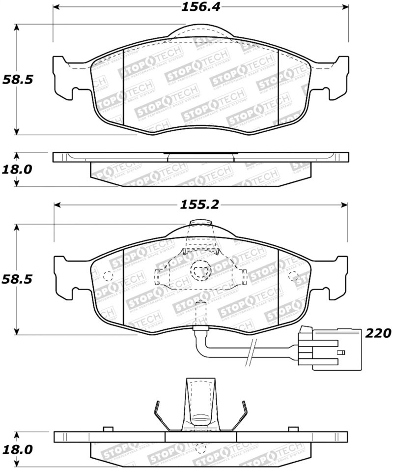 Stoptech 308.08010 | StopTech Street Brake Pads Mercury Cougar Sensor, Front; 1999-2002