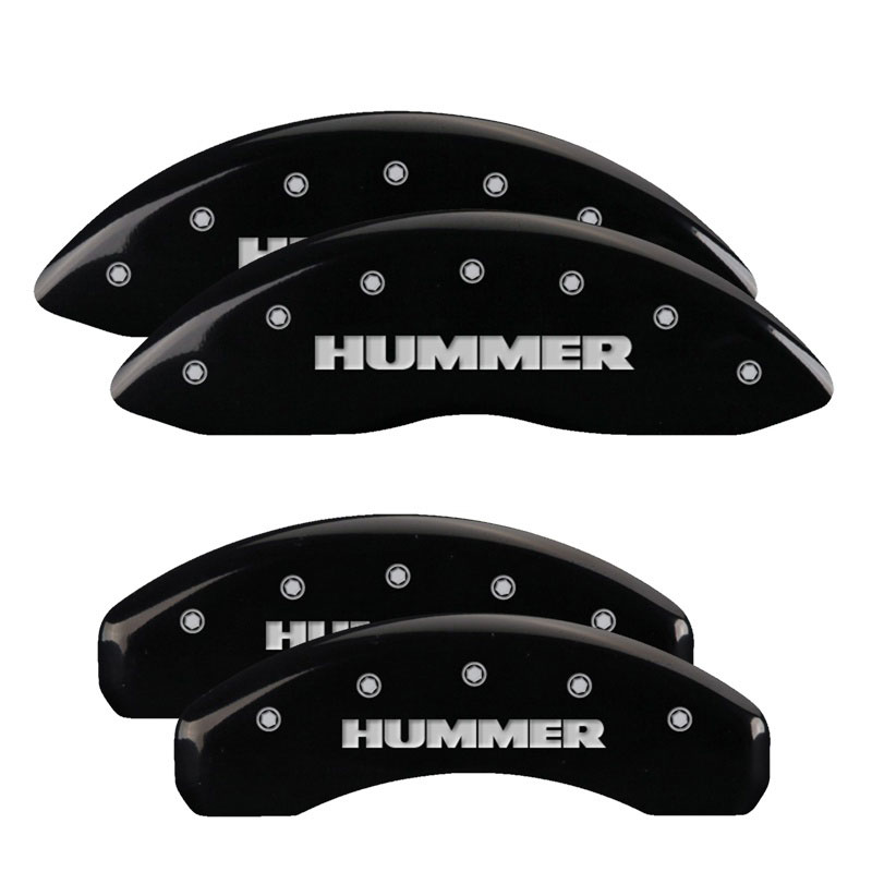 MGP 52002SHUMBK | 4 Caliper Covers Engraved Front & Rear Hummer Black finish silver ch; 2005-2007