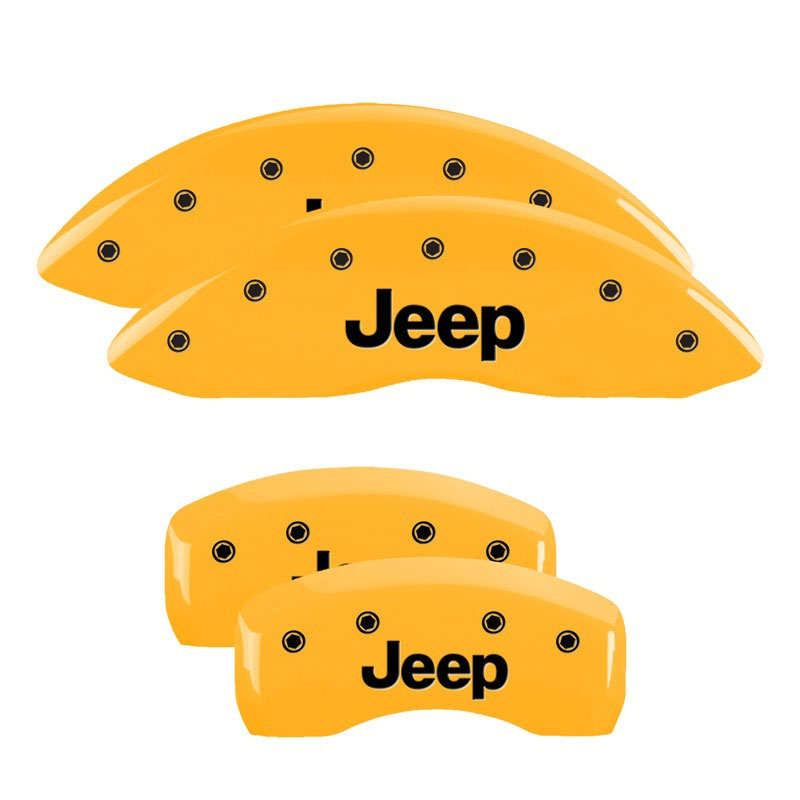 MGP 42003SJEPYL | 4 Caliper Covers Engraved Front & Rear JEEP Yellow finish black ch; 2016-2016