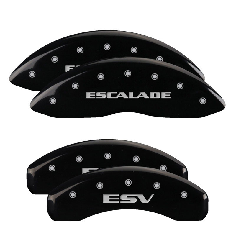 MGP 35015SESVBK | 4 Caliper Covers Engraved Front Escalade Engraved Rear ESV Black finish silver ch; 2007-2020