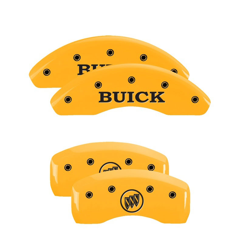 MGP 49004SBSHYL | 4 Caliper Covers Engraved Front Buick Engraved Rear Buick Shield Yellow finish black ch; 2012-2013