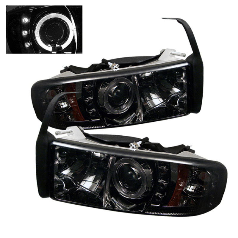 SPYDER 5010100 | Spyder Dodge Ram 2500/3500 1PC Halo LED ( Replaceable LEDs ) Projector Headlights - Smoke - (PRO-YD-DR94-HL-AM-SMC); 1994-2002