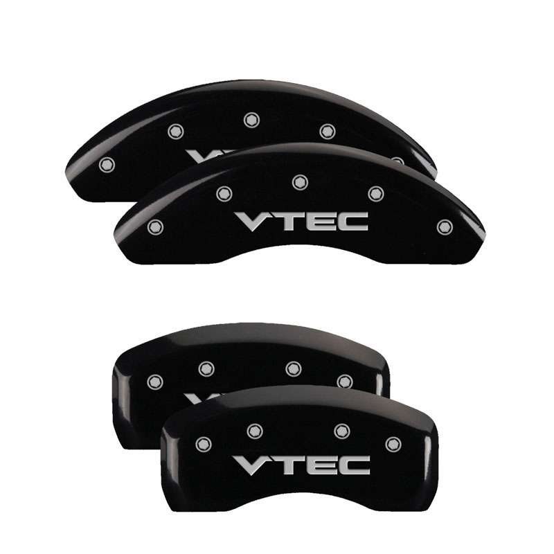 MGP 39008SVTCBK | 4 Caliper Covers Engraved Front & Rear Vtech Black finish silver ch; 2003-2004