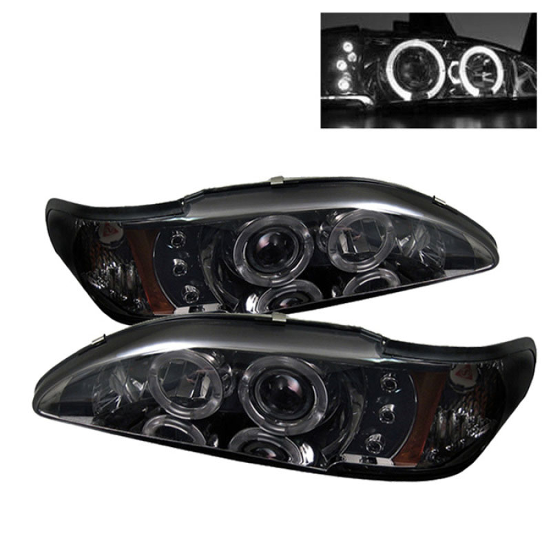 SPYDER 5010414 | Spyder Ford Mustang 1PC Halo LED ( Replaceable LEDs ) Projector Headlights - Smoke - (PRO-YD-FM94-1PC-AM-SMC); 1994-1998