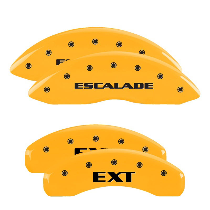 MGP 35015SEXTYL | 4 Caliper Covers Engraved Front Escalade Engraved Rear EXT Yellow finish black ch; 2007-2020