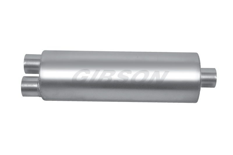 Gibson 788050s | SFT Superflow Dual/Center Round Muffler - 8x24in/3in Inlet/4in Outlet - Stainless