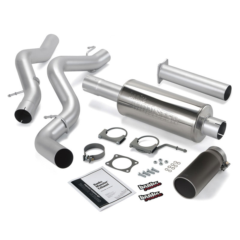 Banks Power 48632-b | 02-05 Chevy 6.6L SCLB Monster Exhaust System - SS Single Exhaust w/ Black Tip; 2002-2005