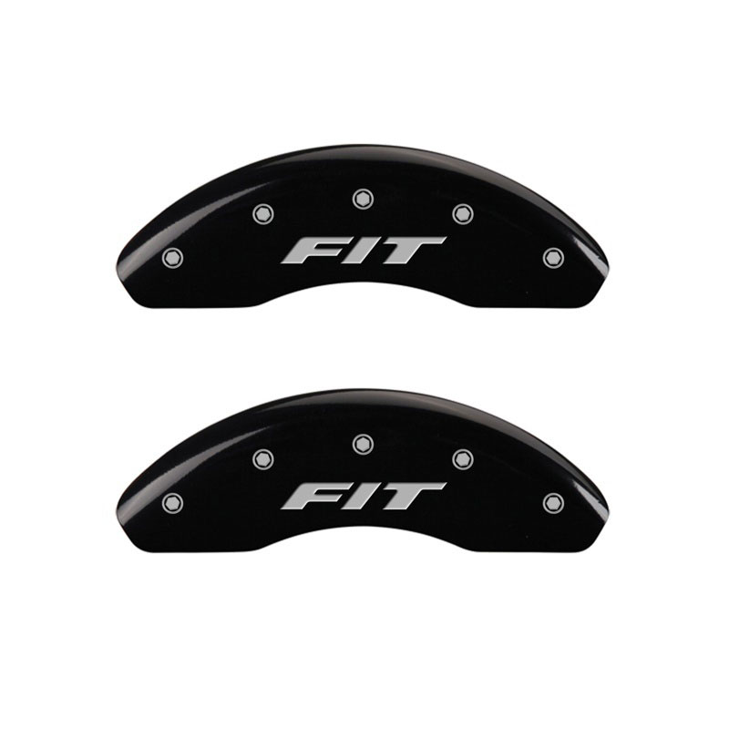 MGP 20208FFITBK | Front set 2 Caliper Covers Engraved Front FIT Black finish silver ch; 2009-2019