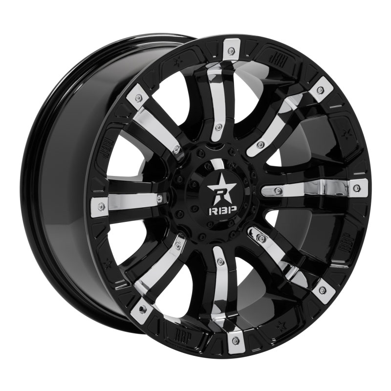 RBP 94r-1790-83-12bp | 94R 17x9.0 6x139.7 BP / 4.5 BS -12mm Offset 108mm CB (Hub Centric) Black w/Chrome Inserts Wheel