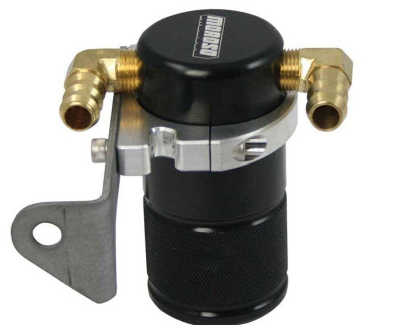 Moroso 85641 | Chrysler 5.7L (w/Aftermarket Intake) Air/Oil Separator Catch Can - Billet Aluminum - Black; 2005-2010