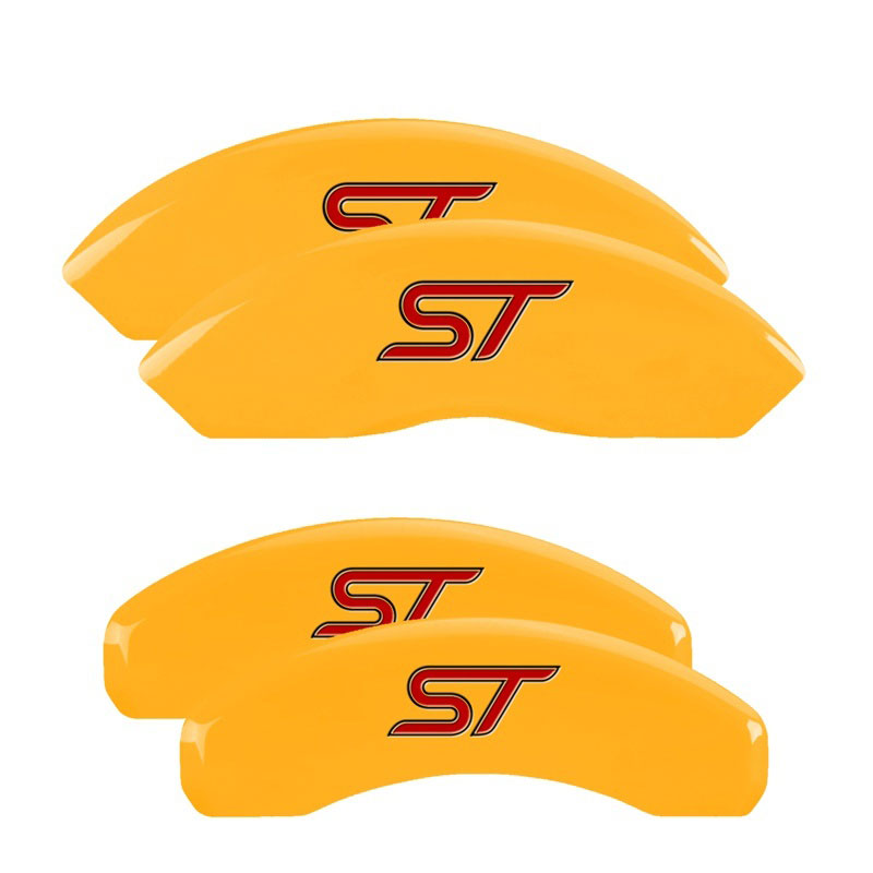 MGP 10119SST1YL | 4 Caliper Covers Engraved Front & Rear No bolts/ST Yellow finish black ch; 2011-2014