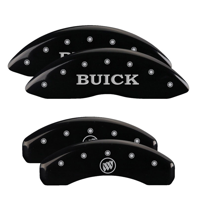 MGP 49002SBSHBK | 4 Caliper Covers Engraved Front Buick Engraved Rear Buick Shield Black finish silver ch; 2006-2010