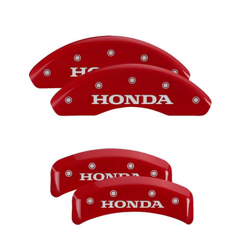 MGP 20076SHONRD | 4 Caliper Covers Engraved Front & Rear Honda Red finish silver ch; 2003-2010