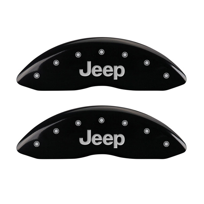 MGP 42011FJEPBK | Front set 2 Caliper Covers Engraved Front JEEP Black finish silver ch; 2011-2019