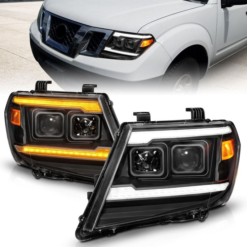 ANZO 111597 | 09-20 Nissan Frontier Black Projector Plank Style DRL w/ Switchback & Sequential LED DRL; 2009-2020