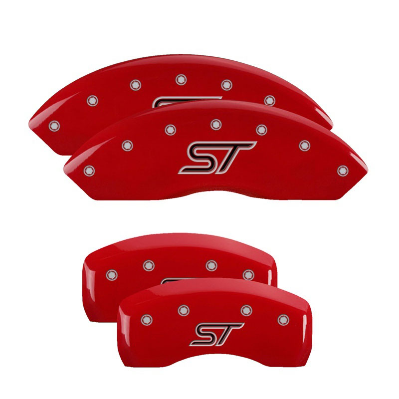 MGP 10252sstord | 4 Caliper Covers Engraved Front & Rear ST Logo Red Finish Silver Char 2021 Ford Explorer; 2020-2022