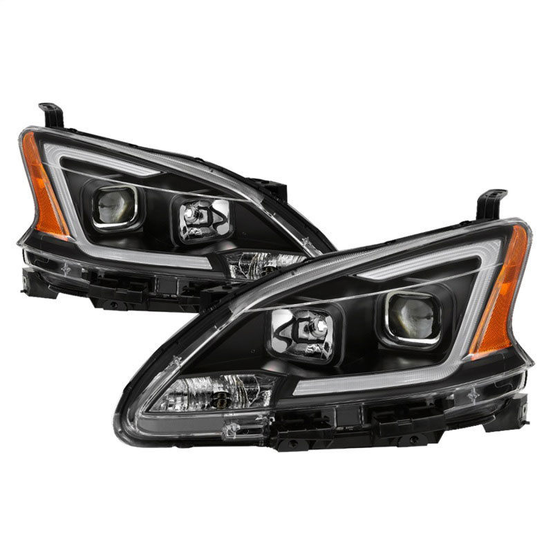 SPYDER 9042966 | xTune 13-15 Nissan Sentra DRL LED Light Bar Halogen Projector Headlights - Black (PRO-JH-NS13-LB-BK); 2013-2015