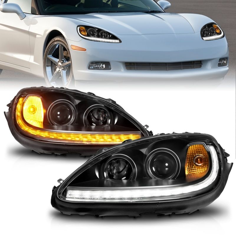 ANZO 121571 | 05-13 Chevrolet Corvette Projector Headlights w/switchback & Sequential LED - Black Amber; 2005-2013