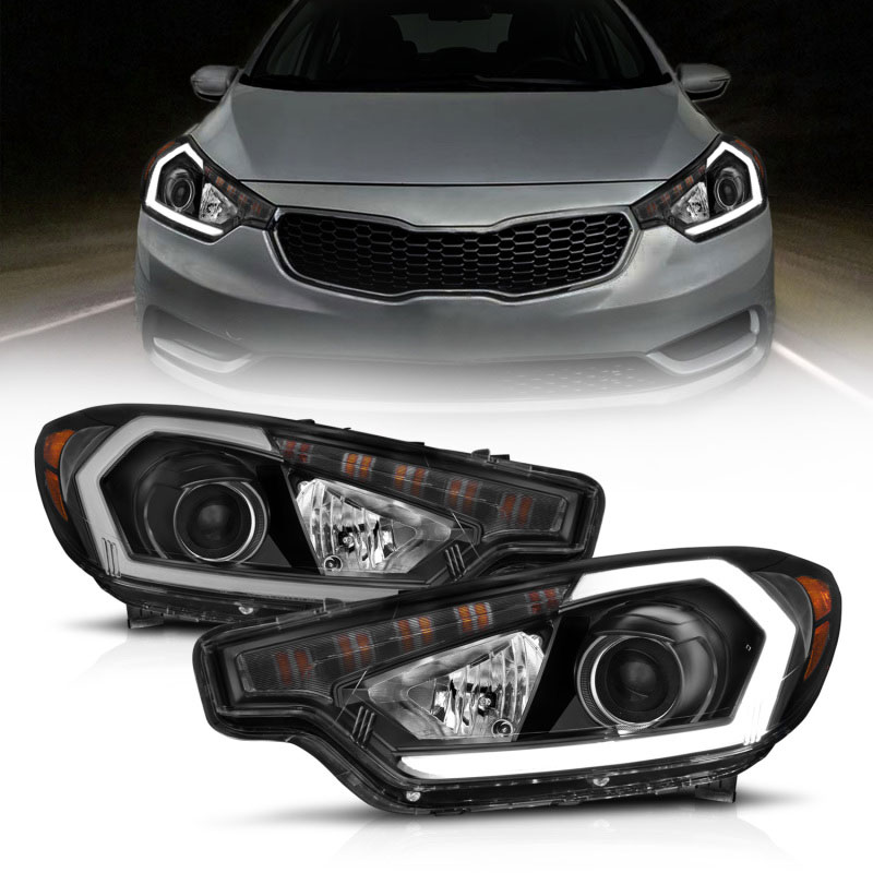 ANZO 121562 | 2014-2016 Kia Forte Projector Headlights w/ Light Bar Black Housing w/ DRL; 2014-2016