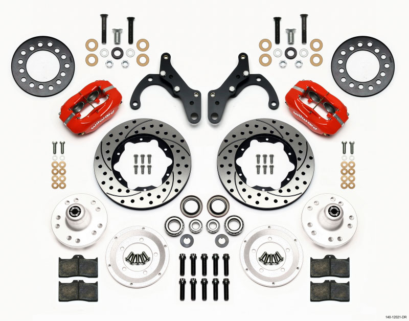 Wilwood 140-12021-dr | Forged Dynalite Front Kit 11.00in Drill-Red 65-68 Chevy Impala -Drum Spindle; 1965-1968