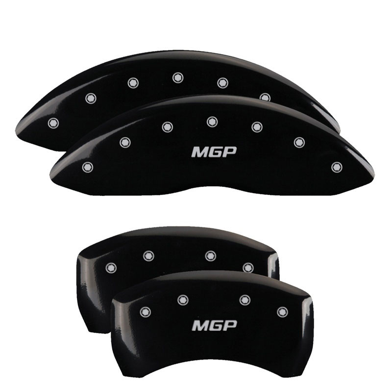 MGP 32020SMGPBK | MGP 4 Caliper Covers Engraved Front & Rear MGP Black finish silver ch; 2011-2022