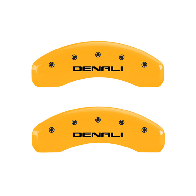 MGP 34209SDNLYL | 4 Caliper Covers Engraved Front & Rear Denali Yellow Finish Black Char 2016 GMC Canyon; 2015-2020