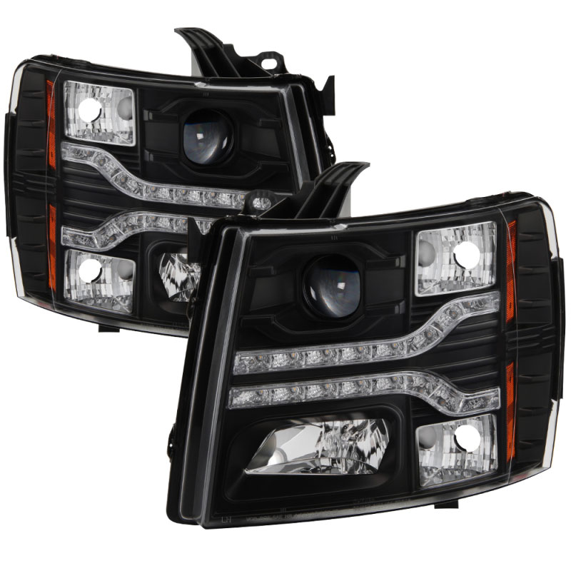 SPYDER 5083524 | Spyder Chevy Silverado 2500HD/3500HD Version 2 Projector Headlights - LED DRL - Black - (PRO-YD-CS07V2-DRL-BK); 2007-2014