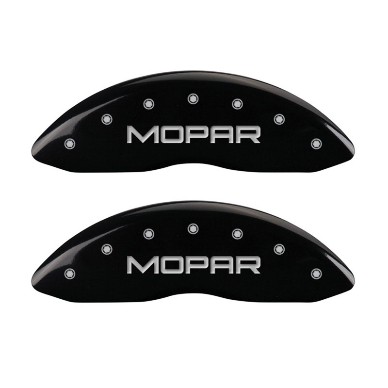 MGP 42011FMOPBK | Front set 2 Caliper Covers Engraved Front MOPAR Black finish silver ch; 2011-2019