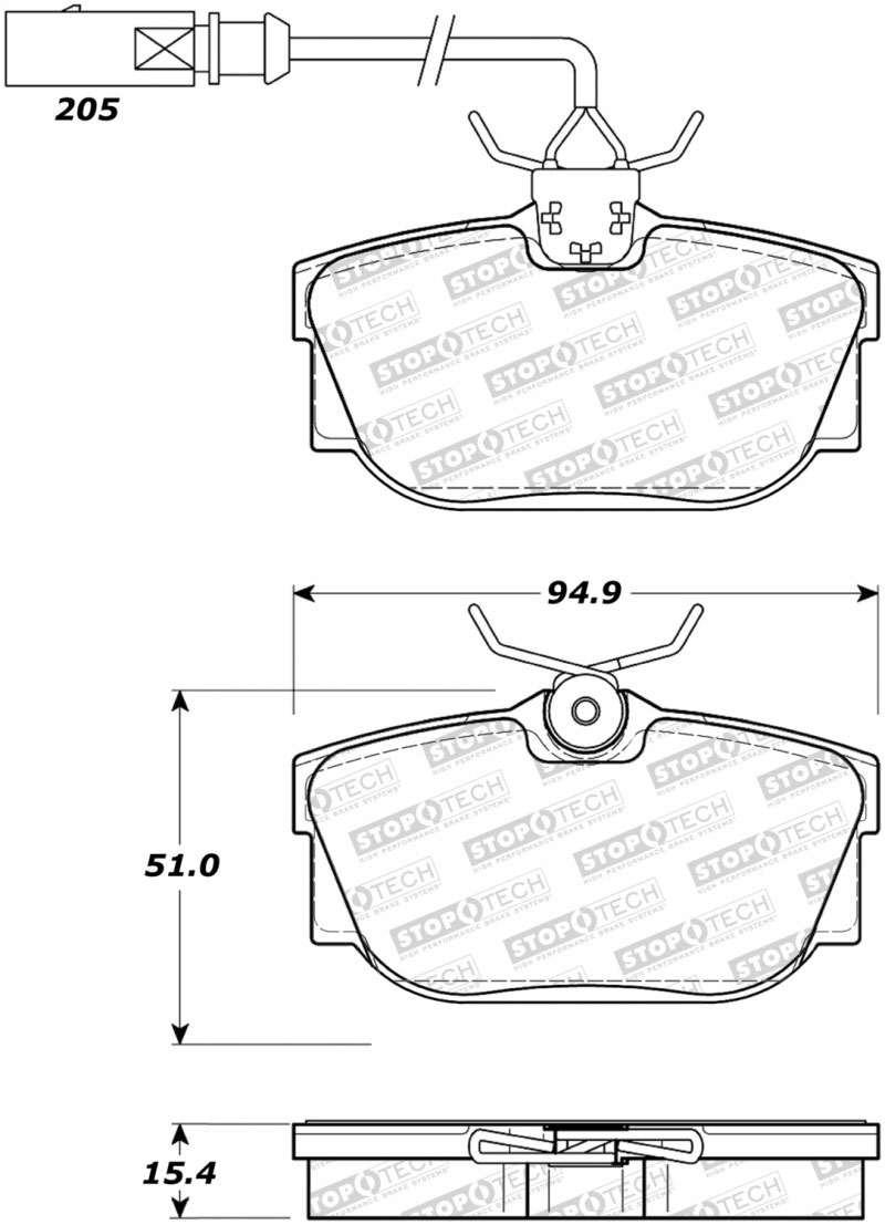 Stoptech 308.08772 | StopTech Street Brake Pads Volkswagen EuroVan 2 sensor wires, Rear; 2001-2003