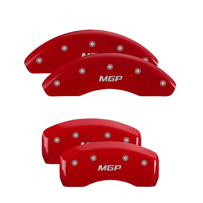 MGP 39012SMGPRD | MGP 4 Caliper Covers Engraved Front & Rear MGP Red finish silver ch; 2013-2014