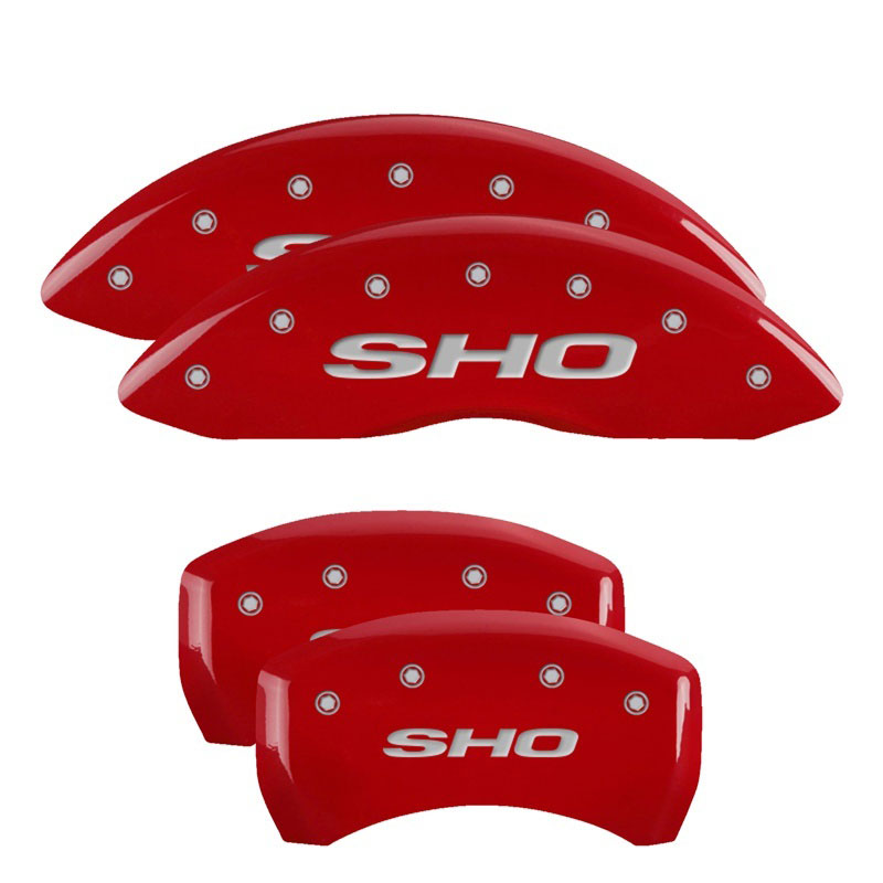 MGP 10222SSHORD | 4 Caliper Covers Engraved Front & Rear SHO Red finish silver ch; 2013-2018