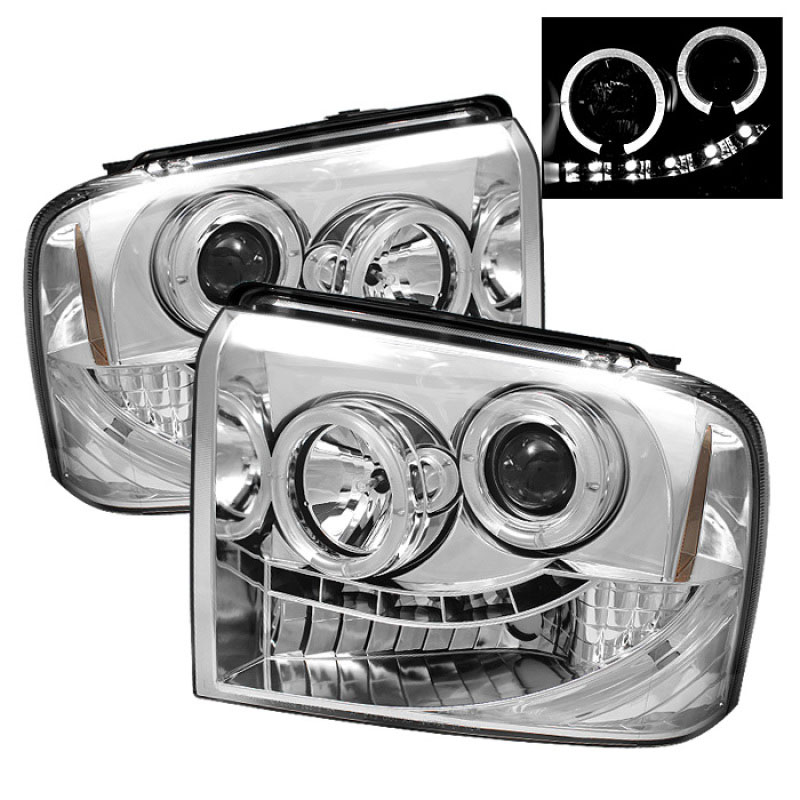 SPYDER 5010551 | Spyder Ford F250/350/450 Super Duty Halo LED ( Replaceable LEDs ) Projector Headlights - Chrome - (PRO-YD-FS05-HL-C); 2005-2007