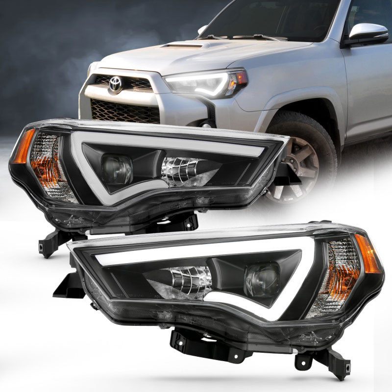 ANZO 111416 | 14-18 Toyota 4 Runner Plank Style Projector Headlights Black w/ Amber; 2014-2024